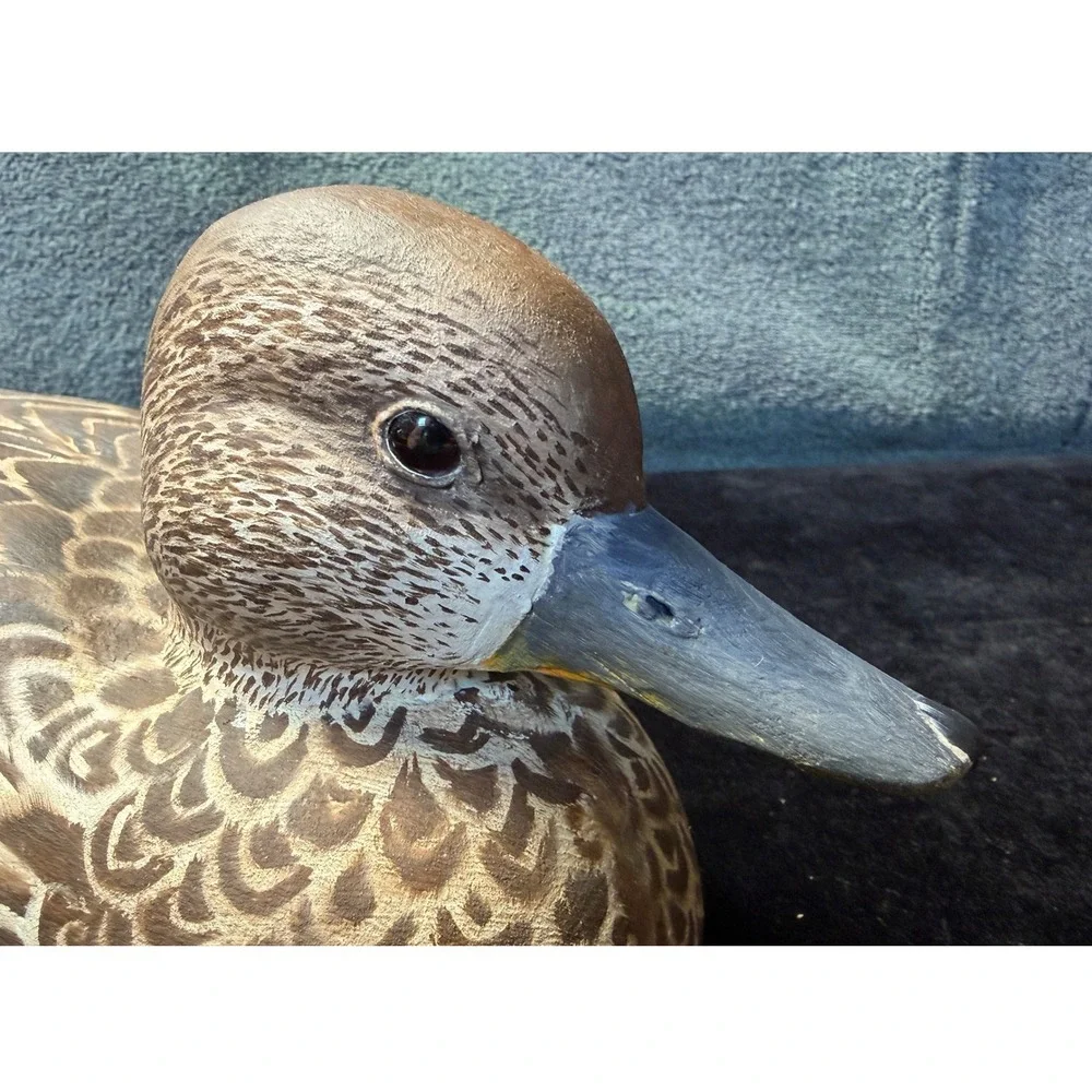 Signed 2003 Hand Painted Wooden Duck Decoy Decorative Folk Art Brown